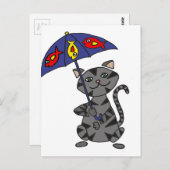 Funny Gray Tabby Cat Holding Umbrella Briefkaart (Voorkant / Achterkant)