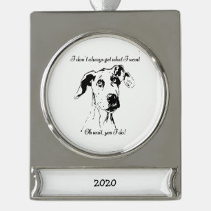Funny Great Dane Dog Quote Verzilverd Banner Ornament