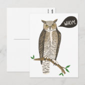 Funny Great Horned Owl WHOM Grammar Briefkaart (Voorkant / Achterkant)