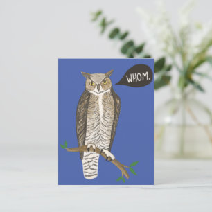 Funny Great Horned Owl WHOM Grammar Briefkaart