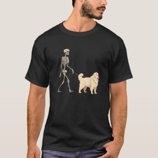 Funny Great Pyrenees Skeleton Dog Walking Hallowee T-shirt