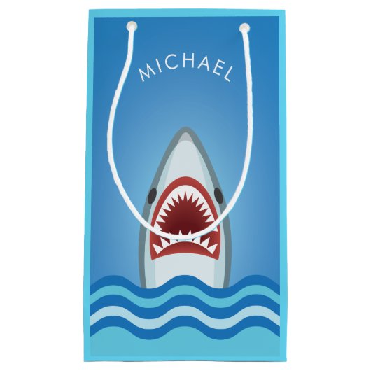 Funny Great White Shark Birthday w/Jouw naam Klein Cadeauzakje (Voorkant)