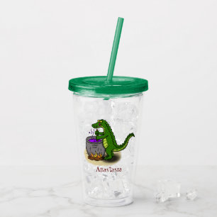 Funny green alligator kook cartoon acryl drinkbeker