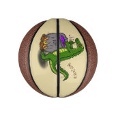 Funny green alligator kook cartoon basketbal (Verticaal)