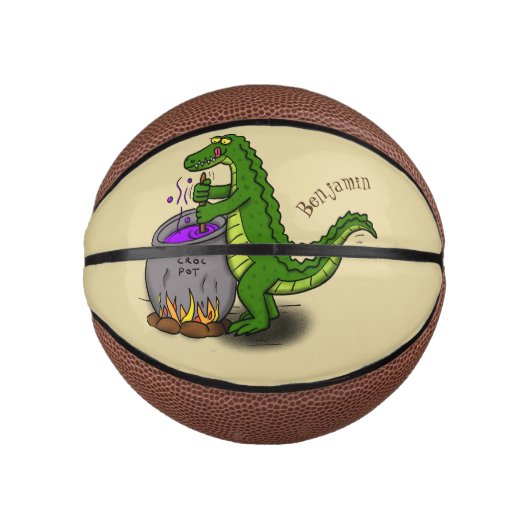 Funny green alligator kook cartoon basketbal (Voorkant)