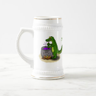 Funny green alligator kook cartoon bierpul