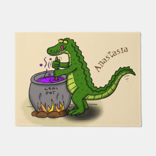 Funny green alligator kook cartoon deurmat