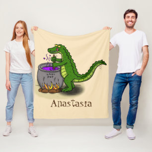 Funny green alligator kook cartoon fleece deken