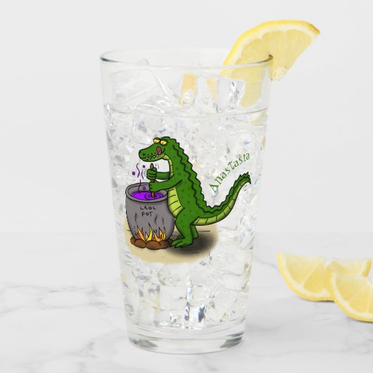 Funny green alligator kook cartoon glas (Achterkant ijs)