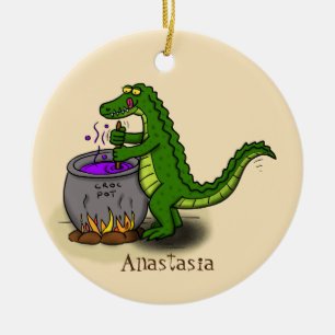 Funny green alligator kook cartoon keramisch ornament