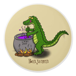 Funny green alligator kook cartoon keramische knop