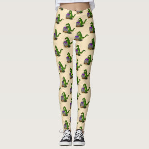 Funny green alligator kook cartoon leggings