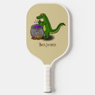 Funny green alligator kook cartoon pickleball paddle