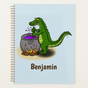 Funny green alligator kook cartoon planner