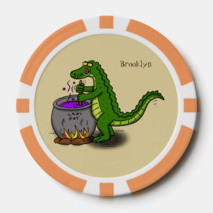 Funny green alligator kook cartoon poker chips