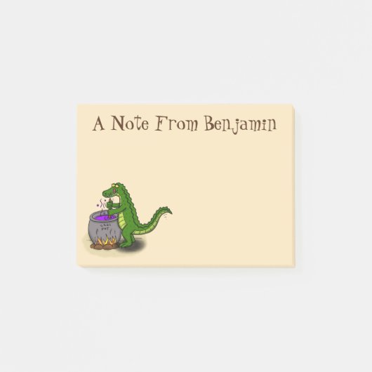 Funny green alligator kook cartoon post-it® notes (Voorkant)
