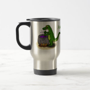 Funny green alligator kook cartoon reisbeker