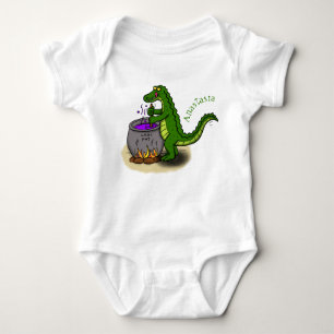 Funny green alligator kook cartoon romper