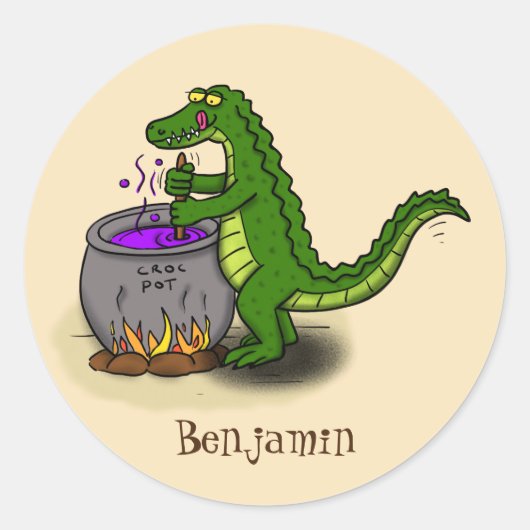 Funny green alligator kook cartoon ronde sticker (Voorkant)