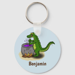 Funny green alligator kook cartoon sleutelhanger