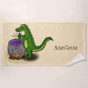 Funny green alligator kook cartoon strandlaken