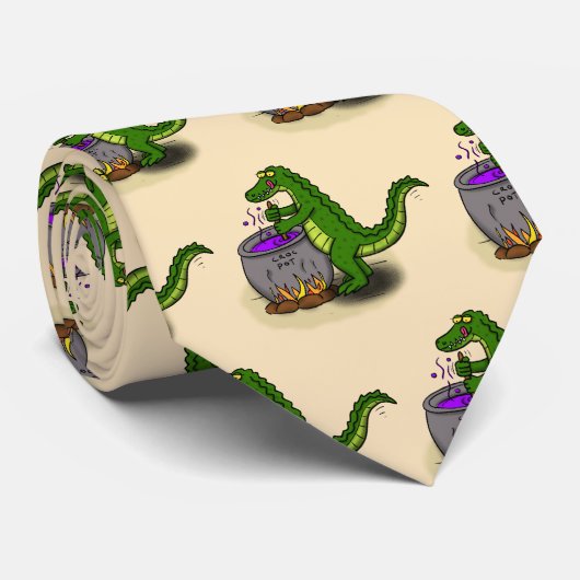 Funny green alligator kook cartoon stropdas (Opgerold)
