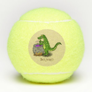 Funny green alligator kook cartoon tennisballen