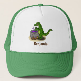 Funny green alligator kook cartoon trucker pet