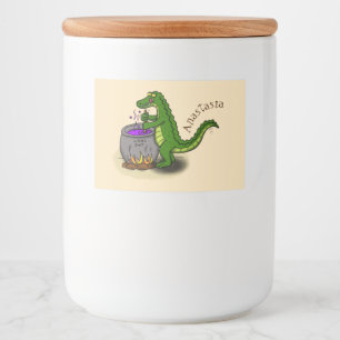 Funny green alligator kook cartoon voedselcontainer etiket