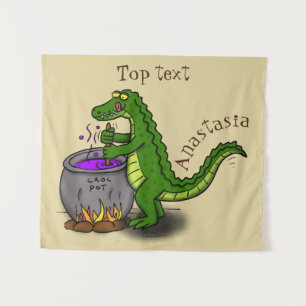 Funny green alligator kook cartoon wandkleed