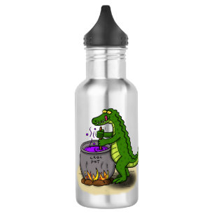 Funny green alligator kook cartoon waterfles 