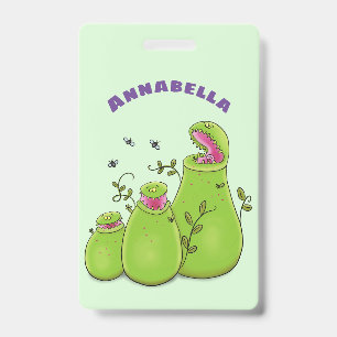 Funny green carnivorous pitcher planten cartoon badge