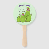 Funny green carnivorous pitcher planten cartoon handwaaier (Achterkant)