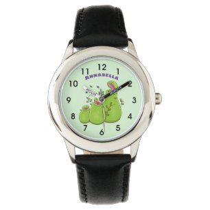 Funny green carnivorous pitcher planten cartoon horloge