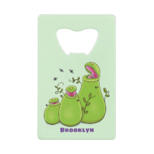 Funny green carnivorous pitcher planten cartoon kredietkaart flessenopener