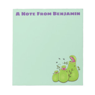Funny green carnivorous pitcher planten cartoon notitieblok