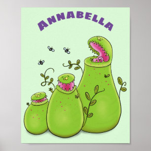 Funny green carnivorous pitcher planten cartoon poster