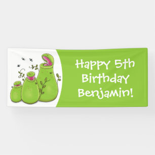 Funny green carnivorous pitcher planten cartoon spandoek