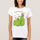 Funny green carnivorous pitcher planten cartoon t-shirt (Voorkant)