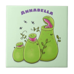 Funny green carnivorous pitcher planten cartoon tegeltje
