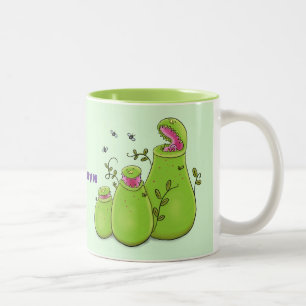 Funny green carnivorous pitcher planten cartoon tweekleurige koffiemok