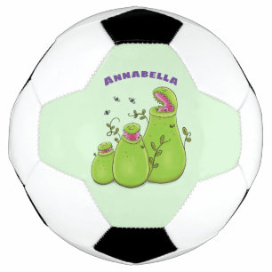 Funny green carnivorous pitcher planten cartoon voetbal
