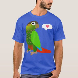 Funny Green Cheek Conure met Heart Shirt Parrot