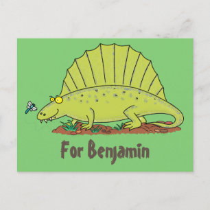 Funny green dimetrodon cartoon dinosaur briefkaart
