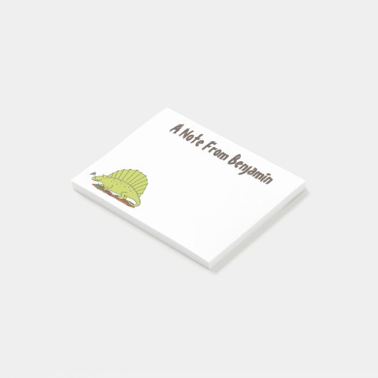 Funny green dimetrodon cartoon dinosaur post-it® notes (Schuin)