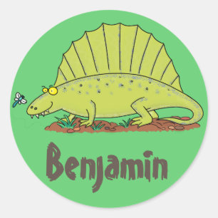 Funny green dimetrodon cartoon dinosaur ronde sticker
