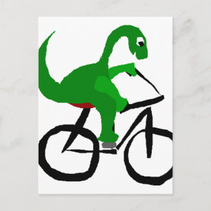 Funny Green Dinosaur Riding Bicycle Briefkaart