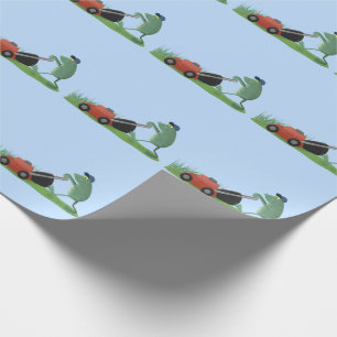 Funny green frog mowing grawn cartoon cadeaupapier