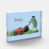 Funny green frog mowing grawn cartoon fotoblokken (Links)