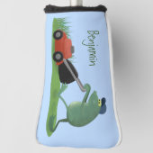 Funny green frog mowing grawn cartoon golfheadcover (Draai 90)